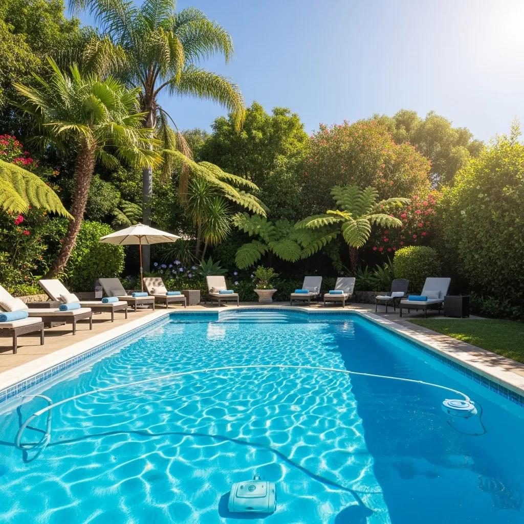 Beautifully maintained swimming pool in a sunny backyard, highlighting the importance of pool maintenance