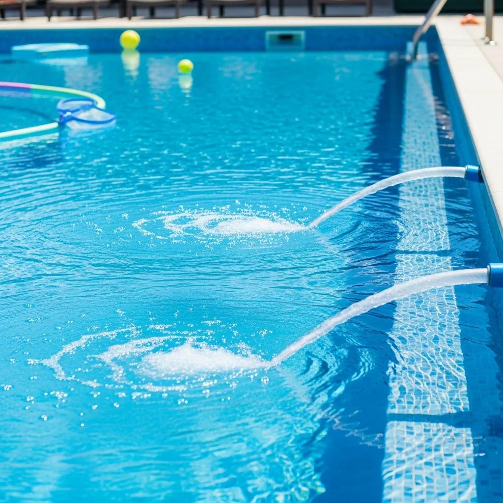 Clear swimming pool with visible return jets highlighting the importance of circulation efficiency