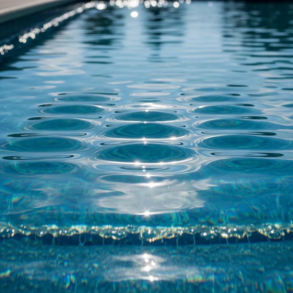 Close-up of water evaporating from a swimming pool under the Texas sun, illustrating evaporation rates