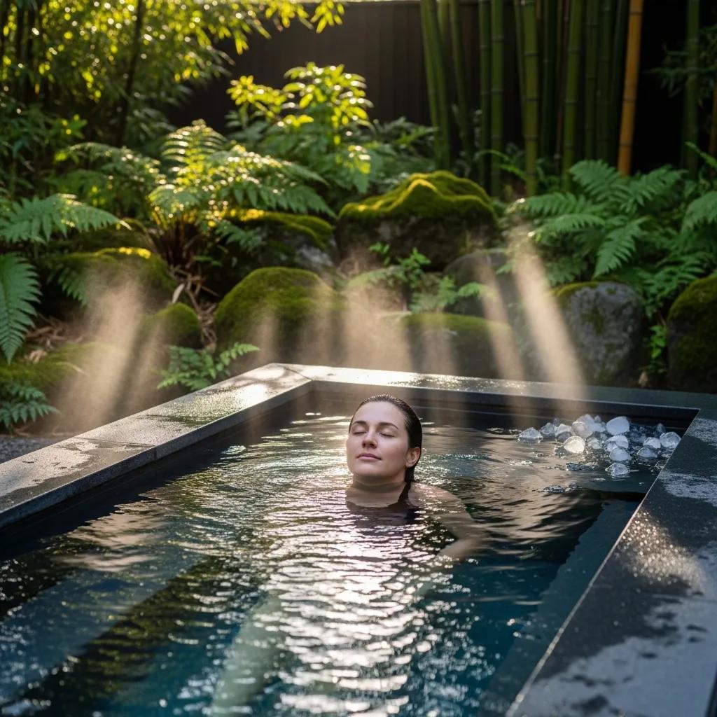 Cold plunge pool in a tranquil garden setting promoting wellness