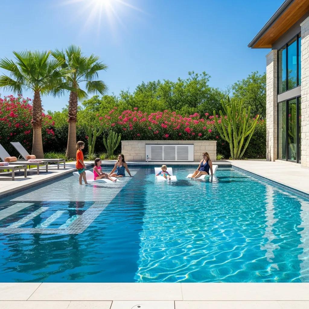 Modern pool with a pool chiller system in a sunny Texas backyard