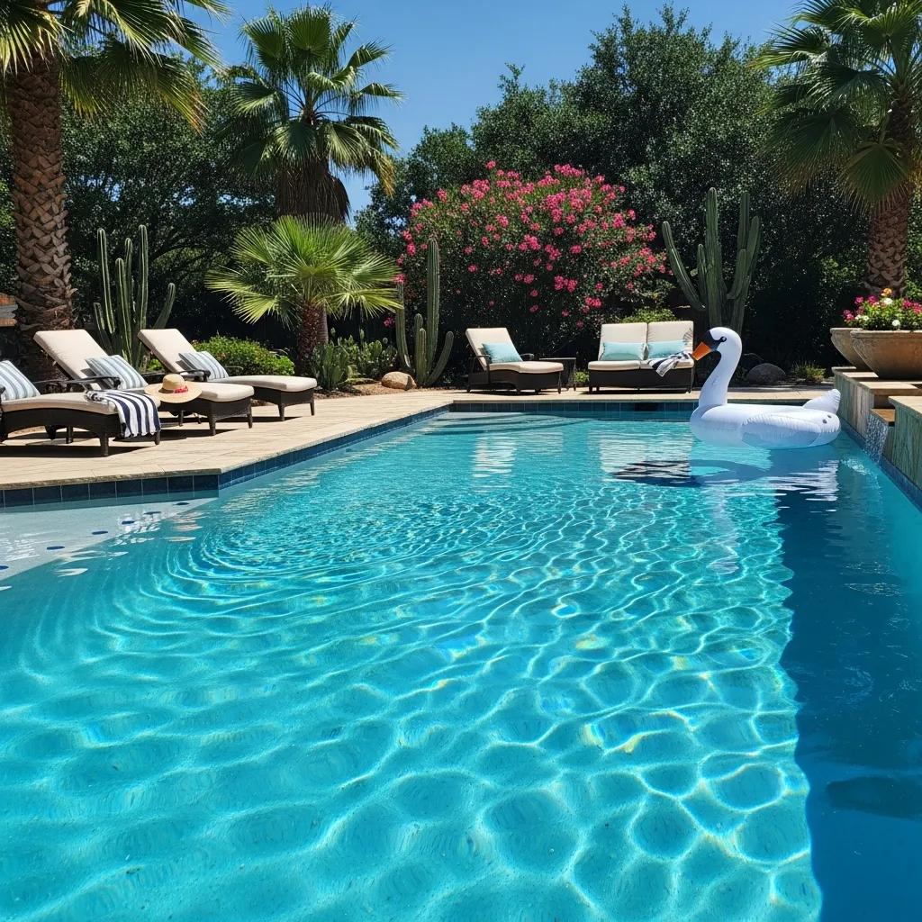 Sparkling swimming pool in a sunny Texas backyard, highlighting the importance of pool maintenance